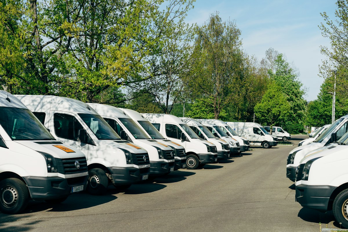 Illustrative photograph of commercial vehicles parked together